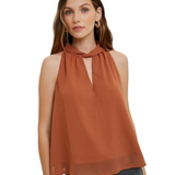 EARTHY RUST HALTER-NECK BLOUSE VIOLA FOR A TOUCH OF ELEGANCE - BROWN