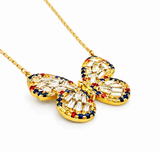 Diamond and Rainbow Sapphire Butterfly Pendant Necklace