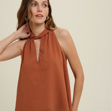 EARTHY RUST HALTER-NECK BLOUSE VIOLA FOR A TOUCH OF ELEGANCE - BROWN
