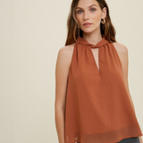 EARTHY RUST HALTER-NECK BLOUSE VIOLA FOR A TOUCH OF ELEGANCE - BROWN