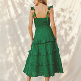 ENCHANTED GARDEN COTTON EYELET TIERED MIDI DRESS RACHEL - BOTANICAL GRACE FOR WOMEN - EVERGREEN