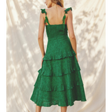ENCHANTED GARDEN COTTON EYELET TIERED MIDI DRESS RACHEL - BOTANICAL GRACE FOR WOMEN - EVERGREEN