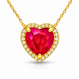 Ruby Heart with Diamond Halo Pendant Necklace