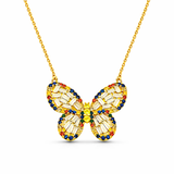 Diamond and Rainbow Sapphire Butterfly Pendant Necklace
