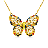Diamond and Rainbow Sapphire Butterfly Pendant Necklace