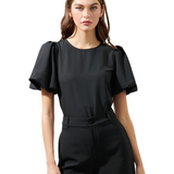 MODERN MINIMALIST BUBBLE SLEEVE BLOUSE EVE FOR WOMEN - BLACK