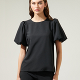 MODERN MINIMALIST BUBBLE SLEEVE BLOUSE EVE FOR WOMEN - BLACK