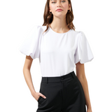MODERN MINIMALIST BUBBLE SLEEVE BLOUSE MARAH FOR WOMEN - WHITE