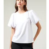 MODERN MINIMALIST BUBBLE SLEEVE BLOUSE MARAH FOR WOMEN - WHITE