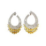 Silver White Cubic Zirconia U Shape Stud Earrings  Everly with Yellow Crown Flower at buttom
