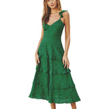 ENCHANTED GARDEN COTTON EYELET TIERED MIDI DRESS RACHEL - BOTANICAL GRACE FOR WOMEN - EVERGREEN