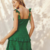 ENCHANTED GARDEN COTTON EYELET TIERED MIDI DRESS RACHEL - BOTANICAL GRACE FOR WOMEN - EVERGREEN