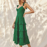 ENCHANTED GARDEN COTTON EYELET TIERED MIDI DRESS RACHEL - BOTANICAL GRACE FOR WOMEN - EVERGREEN