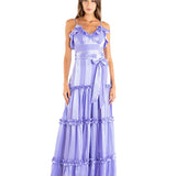 LAVENDER LILAC WHISPERS SATIN STRIPE LONG MAXI DRESS ELIZABETH - POETIC CHARM FOR WOMEN