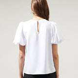 MODERN MINIMALIST BUBBLE SLEEVE BLOUSE EVE FOR WOMEN - WHITE