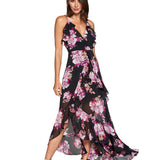 BLOOMING ELEGANCE RUFFLE MAXI DRESS SILVIA FOR WOMEN - BLACK, PURPLE, PINK