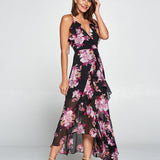 BLOOMING ELEGANCE RUFFLE MAXI DRESS SILVIA FOR WOMEN - BLACK, PURPLE, PINK