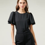 MODERN MINIMALIST BUBBLE SLEEVE BLOUSE EVE FOR WOMEN - BLACK