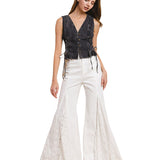 BOHO-CHIC LACE INSET FLARE JEANS GIORGIA IN TIMELESS WHITE FOR WOMEN